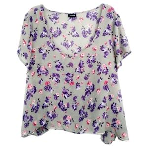 Torrid Gray Floral Semi Sheer Flowy Short Sleeve Crop Top Women's Plus Size 2x